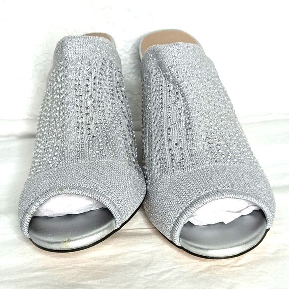 Lauren Lorraine Martha Silver Rhinestone Slip On Wedge Sandal Size 6.5 NIB - Picture 2 of 6